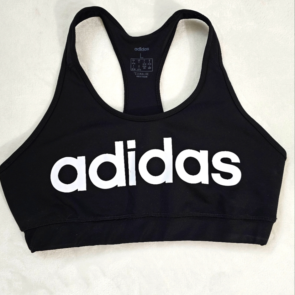 Adidas Climalite Black & White Spell Out Logo Sports Bra Size Large